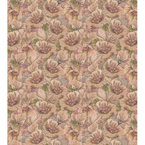 papier peint panoramique motif floral brodé marron, beige et vieux rose  - ESTAhome