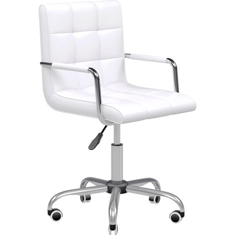 Chaise de bureau fauteuil manager pivotant hauteur réglable revêtement synthétique capitonné blanc (1/5)