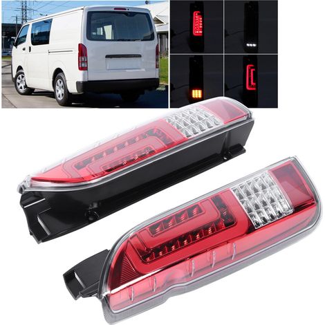 Ein Paar quadratische LED-Rückleuchten, passend für Toyota Hiace Pendlerfahrzeuge der Baujahre 2005-2017.