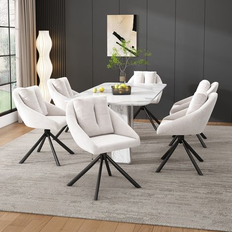 Lot de 6 Chaise pivotante velours beige - Design moderne & ergonomique - Salle à manger élégante - Tissu respirant - Confortable (1/5)