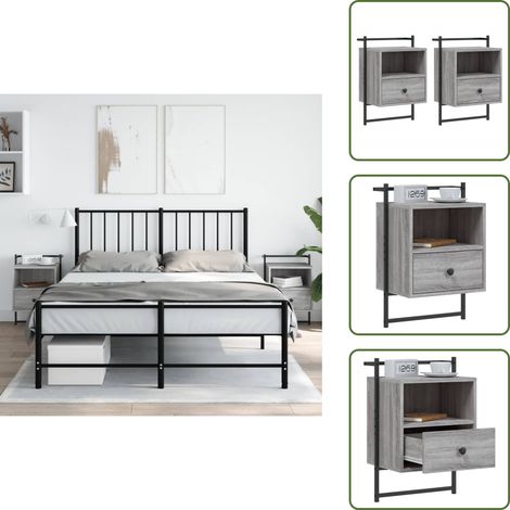 The Living Store Wand-Nachttische 2 Stk. Grau Sonoma 40x30x61 cm Holzwerkstoff - Wandregal - Nachttisch Grau - Wohnzimmerdeko - Holzwerkstoff Möbel - Schrank (1/5)