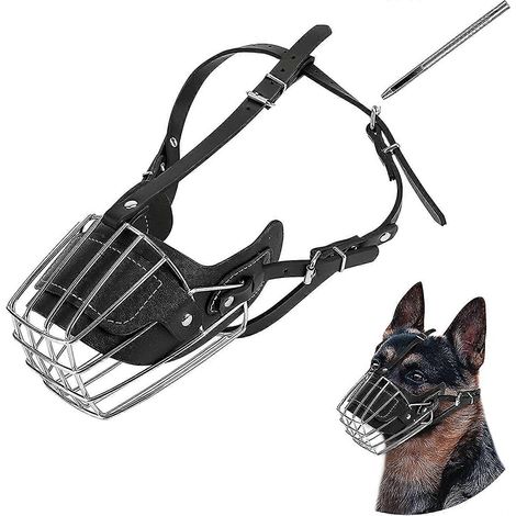 Filiyano-Muselière en métal avec panier, laisse réglable en cuir pour grands chiens (L) (1/5)