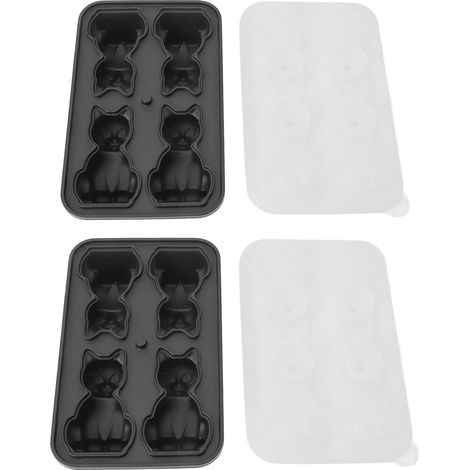 Moule à glaçons silicone 3D forme chat - Lot de 2, réutilisable, gris, pour cocktails et desserts, design mignon et flexible (1/5)