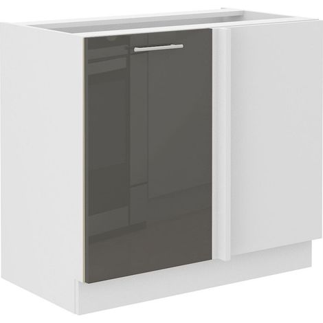 Lara Eckunterschrank 105 cm Grau Glanz + Weiß matt Küchenzeile Küchenblock Küche (1/5)