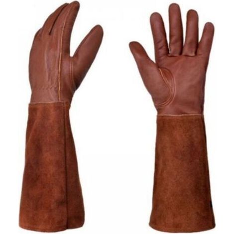 S Gants de jardinage en cuir, résistants aux épines, longs gants de jardin longueur coude (1/4)