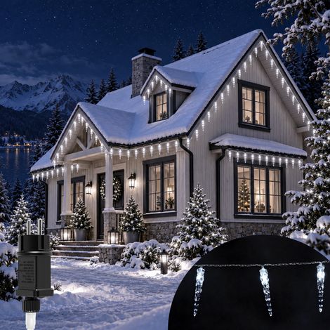 TolleTour Eiszapfen Lichterkette LED 80 LEDs 10M Kaltweiß Weihnachten Deko Weihnachtsdeko Eisregen Fenster Beleuchtung 8 Modi (1/5)