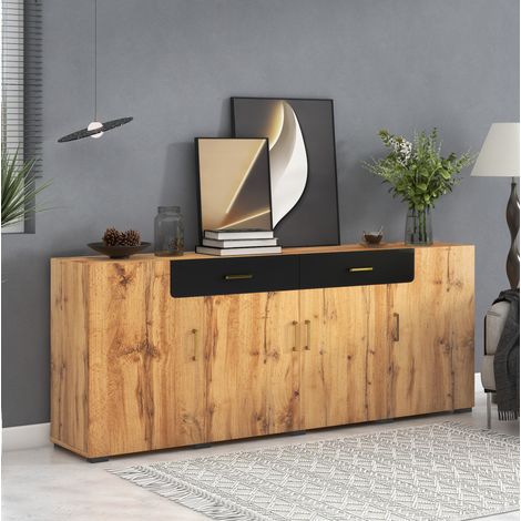 Sideboard aus Spanplatte Braun 208 x 39,5 x 80 cm mit 4 Türen, 2 Schubladen und 8 Füßen (1/5)