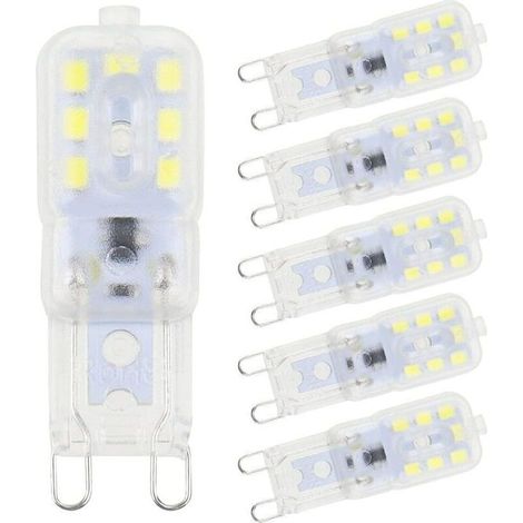 6 lampadine LED G9, bianco freddo, 5W, 6500K, senza sfarfallio, di ricambio per lampadine alogene, dimmerabili, a risparmio energetico, per applique, lampadari, frigoriferi, AC 220V
