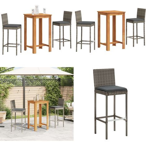 3-tlg. Gartenbar-Set Grau Massivholz Akazie und Poly Rattan - Gartenbar Set - Outdoor Bar - Gartenmöbel - Balkon Möbel - Essbereich - Home & Living (1/5)