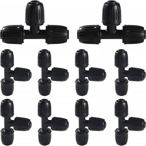 CYRILL – 10 raccordi per irrigazione a goccia da 16 mm, connettore per tubo a T spinato, connettore per tubo di irrigazione, connettore per irrigazione a goccia, per giardino, prato (nero) (1/5)