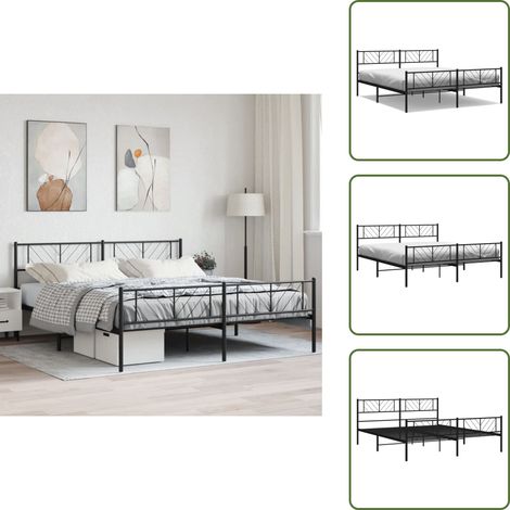 Metallbett ohne Matratze mit Fußteil Schwarz 180x200 cm - Metallbett - Doppelbett - Boxspringbetten - Bettrahmen - Schlafraum (1/5)