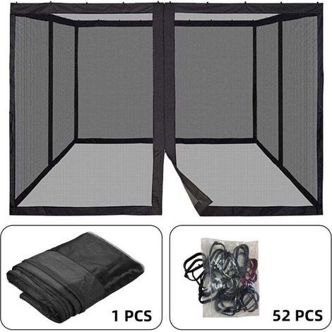 Moskitonetz für Terrassenmarkisen, Veranden und Außenbereiche, 4-teiliges Terrassenwand-Sichtschutznetz mit Reißverschluss, 360 x 360 cm, Schwarz, DUBUNS (1/5)