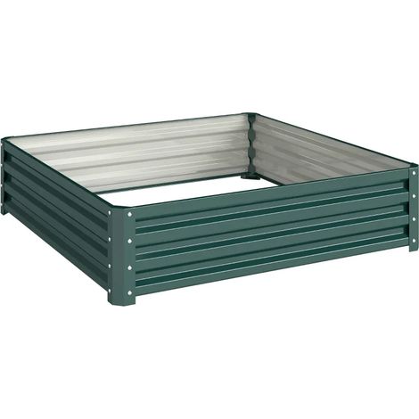 Huerto elevado de acero galvanizado 120 x 120 x 30 cm verde oscuro (1/5)