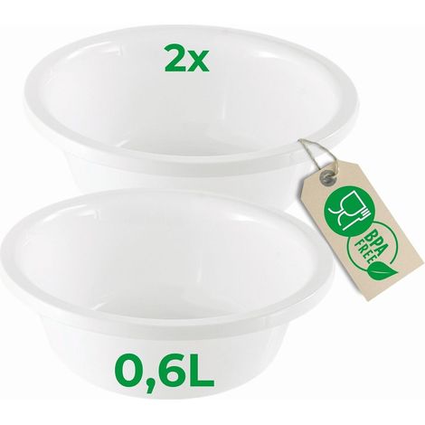 Novaliv Lot de 2 bassines rondes 0,6 L, D16 cm, blanches, sans BPA, compatibles lave-vaisselle, idéales pour la cuisine et le camping, petit bassin