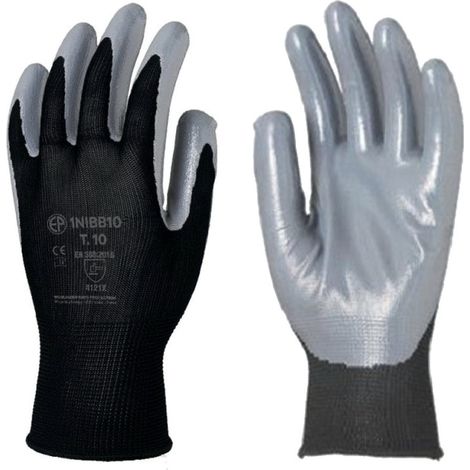 Gant tricoté polyester EUROTECHNIQUE enduit nitrile noir gris T9 COVERGUARD 1NIBB09 (1/3)