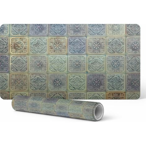 Alfombrilla protectora moderna para teclado con dise帽o retro vintage de azulejos, 120x60 cm.
