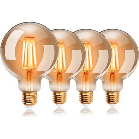 Ampoule Edison Vintage, grande ampoule ronde Edison Antique, G80 E27, filament fileté, intensité variable, lot de 4, (1/5)