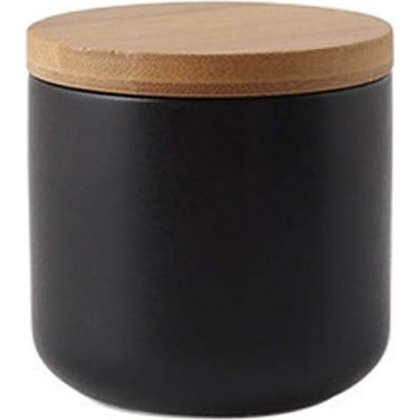 Ceramic Food Storage Jar with Wooden Lid Portable Airtight Storage Jar for Tea Sugar Coffee Beans Nuts Tea Black (260ml) (1/5)