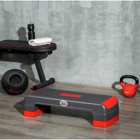 Stepper aérobic réglable en hauteur 78 x 28 cm, surface antidérapante, noir et rouge HAVRYA (1/5)