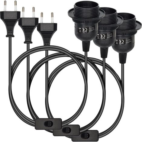 3x pendant light - socket with circuit black housing with 3.5m cable screw threaded ring - E27 pendant lamp (1/4)
