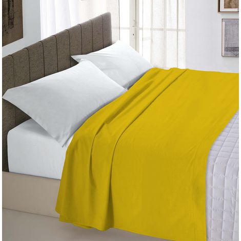 Italian Bed Linen Max Color Lenzuolo Sopra Tinta Unita, 100% Cotone, A Una Piazza e Mezza, Senape, 180 x 300 cm (1/5)