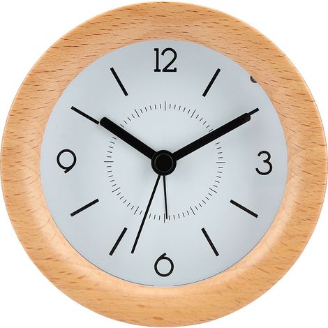 Réveil silencieux en bois, horloge de table ronde, style nordique épuré (pile non incluse) (1/5)