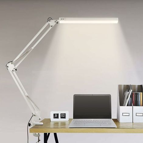 Lampe de Bureau LED, Lampe de Table Architecte Pliable avec Pince, 10 Niveaux de Luminosité X 3 Modes de Couleur, Lampe de table Réglable, Protection des Yeux, 5V/2A CE Adaptateur Incluse (1/5)