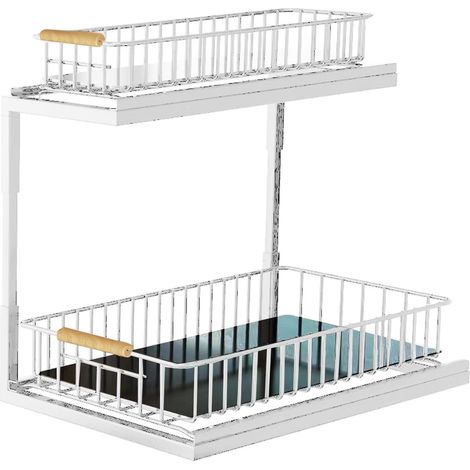 Under Sink Cabinet Shelf Multifunctional Slide Out Double Layer Spice Drawer Storage Sink Shelf for Bathroom Kitchen White