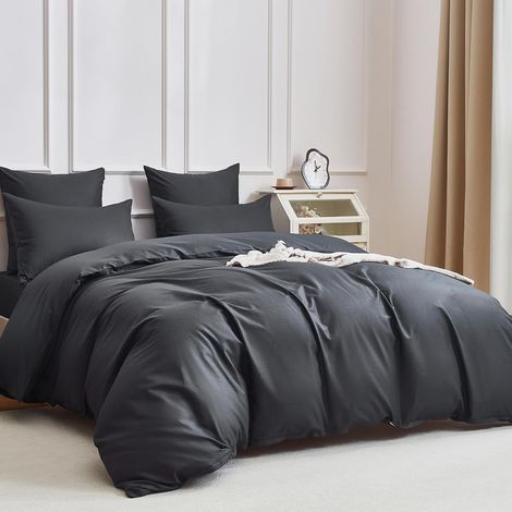 Housse de Couette 140x200 Coton Gris Foncé Parure de Lit 100% Coton Peigné 40 Fils Doux Lisse Brillant Linge de Lit 1 Personne pour Fille avec Fermeture Éclair et 1 Taie d'oreiller 65x65 cm (1/5)
