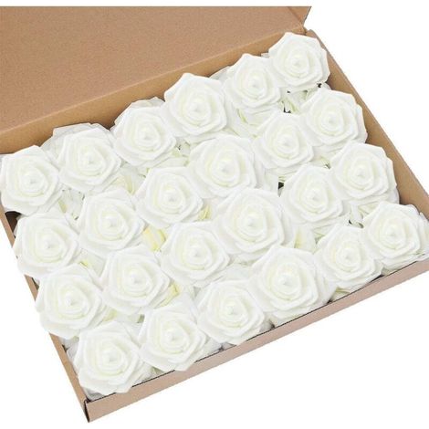 100 Stück künstliche weiße Rosen, 7 cm, Blumen, Valentinstag, Blütenkopf, weiße Dekoration, Allerheiligen, Geburtstag, Hochzeit, Party, Zeremonie, Haarschmuck