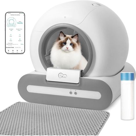 Cat Litter Tray Self Cleaning Large Capacity Multiple Safety Protection Automatic Health Monitoring for Multiple Cats with Litter Mat Included (1/5)