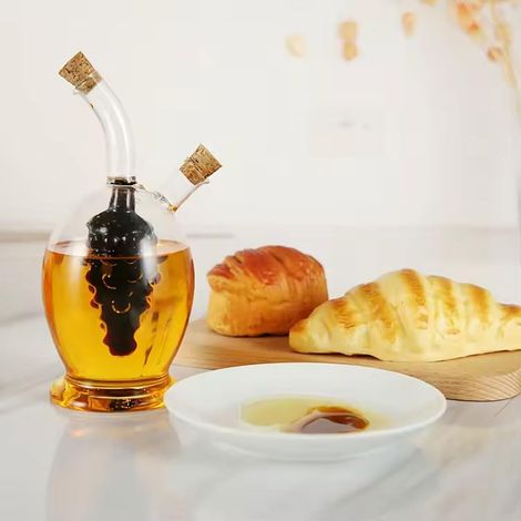Bouteille distributrice d'huile et de vinaigre, ensemble distributeur 2 en 1 d'huile d'olive et de vinaigre avec bouchons en liège, bouteilles en verre pour la cuisine (1/4)