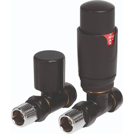 Heatwave Prime Black Straight Thermostatic Radiator Valve Set