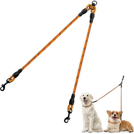 Doppelleine für zwei Hunde / Leinentrenner / Verhedderungsfrei / Kletterseil / Geeignet für kleine, mittlere und große Hunde / Orange (1/5)