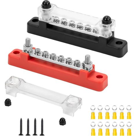 Bloc de Distribution D'alimentation 12V-48V DC Bornier Electrique Barres de Distribution d'Énergie 150A avec 6 x M4 Boulons de Borne pour Voiture Camion Bateau 2 Pièces (Rouge Noir) (1/3)