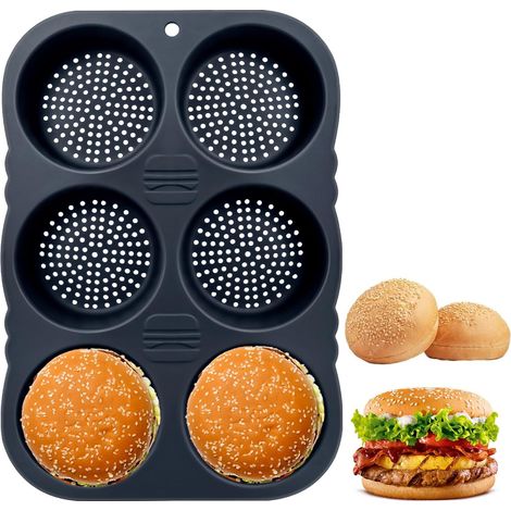 Stampo per panini da hamburger, stampo in silicone a 6 cavità, antiaderente, per cuocere panini per hamburger e hot dog. (1/5)