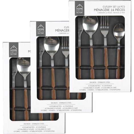 Lot de 3 ménagères avec manche effet bois 48 pièces (1/5)