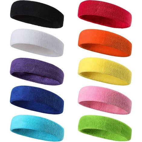 Lot de 10 bandeaux de sport absorbant la transpiration - bandeaux élastiques en coton - adaptés à la course à pied, au fitness, au football, au basketball et à d'autres sports (1/5)