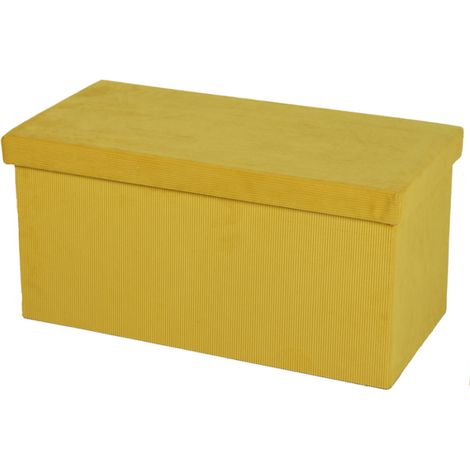Banc de rangement pliable en velours côtelé "Kube" - Jaune - L 76 x P 37,5 x H 37,5 cm - Livraison gratuite (1/2)