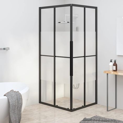 Cabina de ducha ESG semiesmerilado negro 90x70x180 cm vidaXL (1/5)