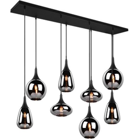 Lampada a sospensione 6 luci, nero opaco e cromato, L 121 cm, Lumina (1/5)