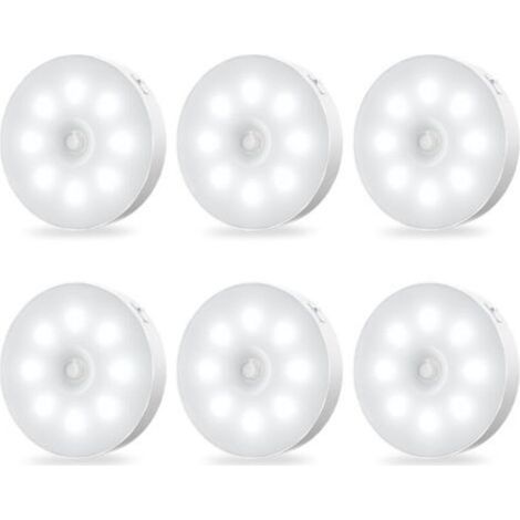 Lampes LED rechargeables avec capteur de mouvement pour armoires – Lot de 6, autocollantes, luminosité constante, sans fil (1/5)