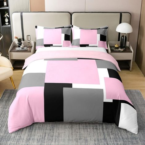 Rectangle Rose 100% Coton Housse de Couette 240x260cm Enfants Parure de Lit Géométrique pour Garçons Filles Art Moderne Ensemble de Literie 3 pièces léger Doux - 240 x 260 cm + 2 taies d'oreiller 65 x (1/5)