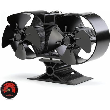 Mini-8-Blatt-Wärmebetriebener Holzofenventilator mit zwei Motoren, Schwarz, Zubehör für Kamin und Herd (1/5)