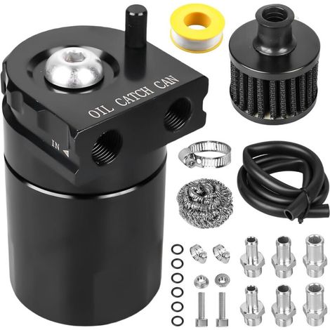 Universeller 300-ml-Ölabscheider (Schwarz) – Ölabscheider mit Luftfilter und Zubehör, Aluminium-Ölabscheider für Auto/Motorrad