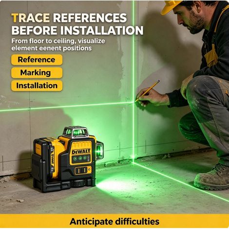 DeWalt DW089LG 3 Plane 360 Green Laser Level Kit 12V Battery & Charger Full Room Layout (1/4)