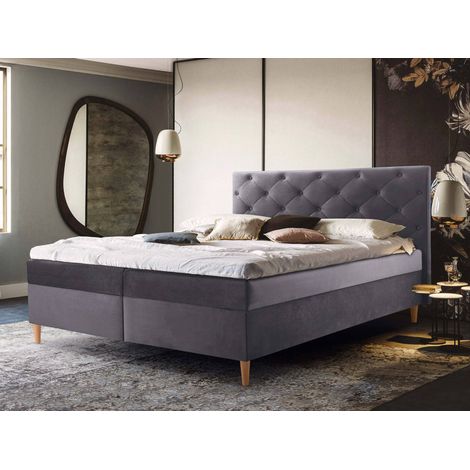 Louis - boxspringbett - 180x200 - aus samt - inkl. Boxen und matratzenauflage - dunkelgrau (1/5)