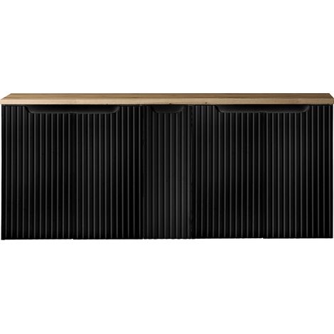 Doppelwaschtisch-Unterschrank 140cm, in schwarz mit Eiche, NEWPORT-56-BLACK (1/5)