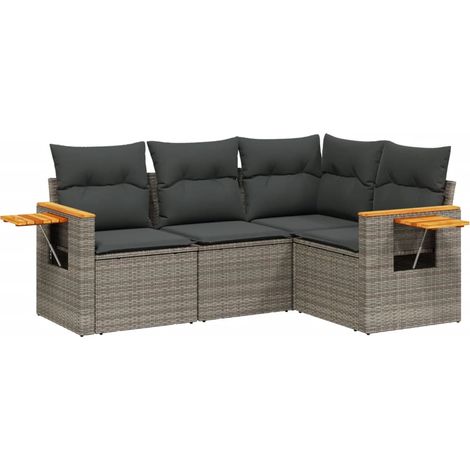 Maison Exclusive - 4-tlg. Garten-Sofagarnitur mit Kissen Grau Pol (1/3)