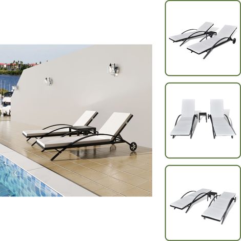 Sonnenliegen mit Tisch Poly Rattan Schwarz - Sonnenliegen Set - Gartenmöbel - Rattan Möbel - Outdoor Möbel - Lounge Möbel (1/5)